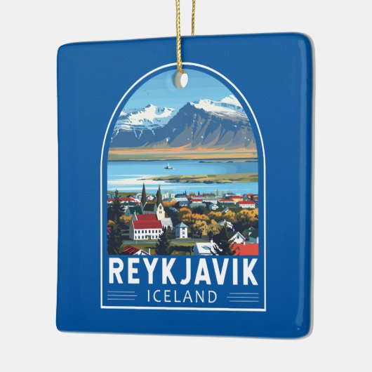 レイキャビクアイスランドトラベルアートヴィンテージ セラミックオーナメント (左)