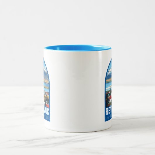 レイキャビクアイスランドトラベルアートヴィンテージ ツートーンマグカップ (中央)