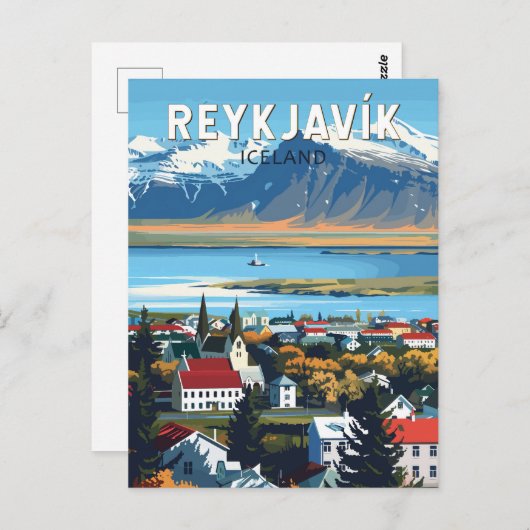 レイキャビクアイスランドトラベルアートヴィンテージ ポストカード (正面/裏面)