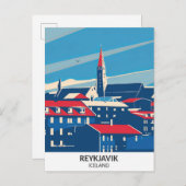レイキャビクアイスランドレトロアートワーク旅行 ポストカード (正面/裏面)