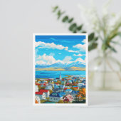 レイキャビクアイスランドヴィンテージ旅行イラストレーション ポストカード (スタンド正面)