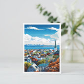 レイキャビクアイスランドヴィンテージ旅行イラストレーション ポストカード (スタンド正面)