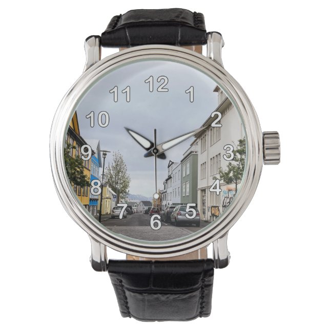 レイキャビクアイスランド通りシーンランドスケープ番号 腕時計 (正面)