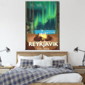 レイキャビクキャンピングヴィンテージトラベルポスター キャンバスプリント (インサイチュ (寝室))