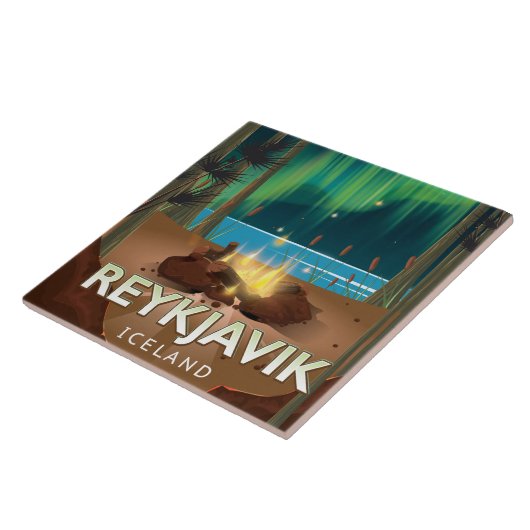 レイキャビクキャンピングヴィンテージトラベルポスター タイル (側面)