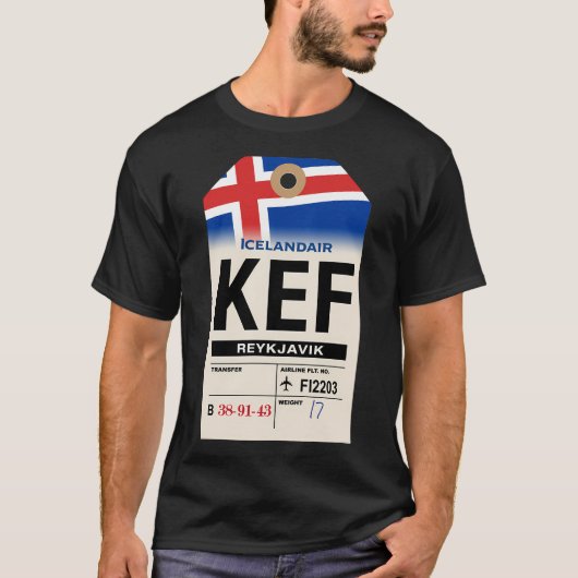 レイキャヴィーク (KEF) アイスランド 航空会社荷物タグ Tシャツ (正面)