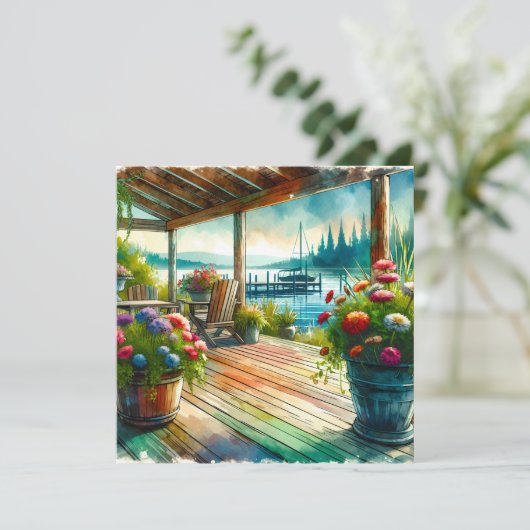 レイクかわいらしハウスビューデッキと花 カード (スタンド正面)