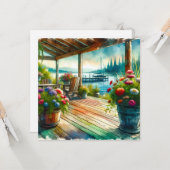 レイクかわいらしハウスビューデッキと花 カード (正面/裏面インサイチュ)