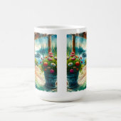 レイクかわいらしハウスビューデッキと花 コーヒーマグカップ (中央)