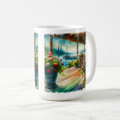 レイクかわいらしハウスビューデッキと花 コーヒーマグカップ (正面右)