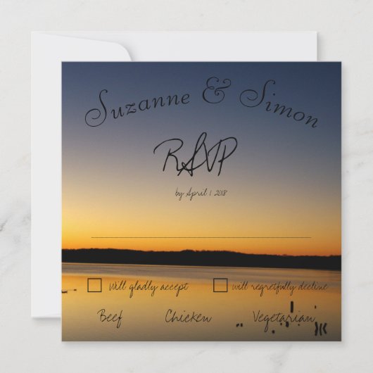 レイクでのサンライズ 返信カード 招待状 (正面)