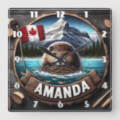 レイクによるカナダビーバーの営巣材の保持 スクエア壁時計 (正面)