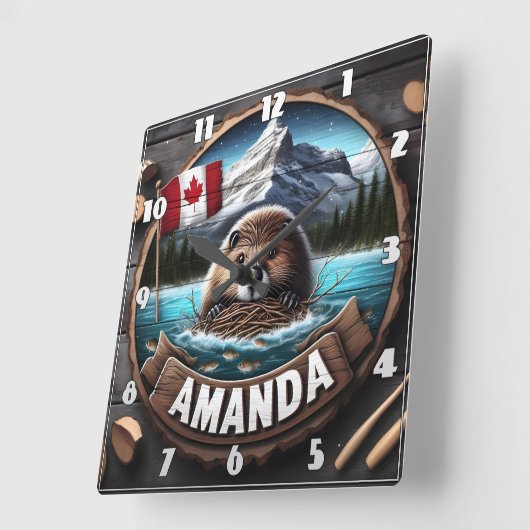 レイクによるカナダビーバーの営巣材の保持 スクエア壁時計 (傾斜)