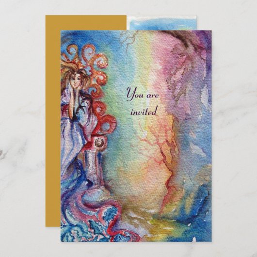 レイクの貴婦人 , 鮮やかな青、ピンク、黄色 招待状 (正面/裏面)