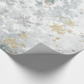 レイクアイス凍っていフレッシュ金ゴールド&シルバースノーフレーク ラッピングペーパー (角)
