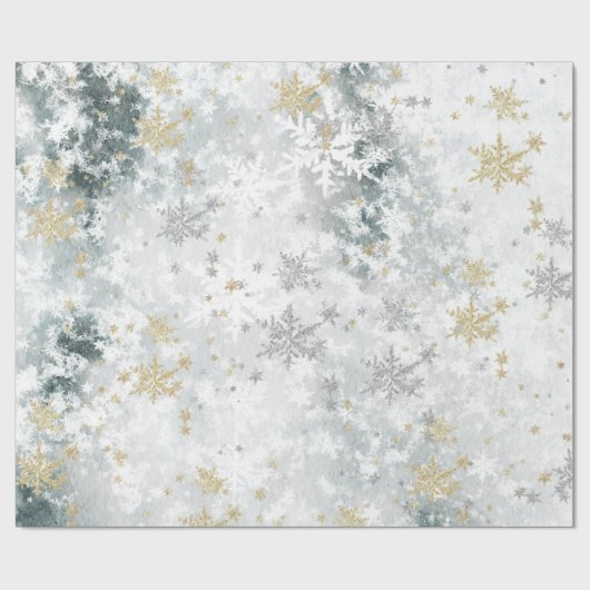 レイクアイス凍っていフレッシュ金ゴールド&シルバースノーフレーク ラッピングペーパー (フラット)