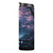 レイクアートの上に座っている黒猫 タンブラー (回転右)