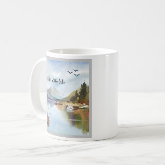 レイクウォーターの色で退職ギフト魚釣り コーヒーマグカップ (正面左)