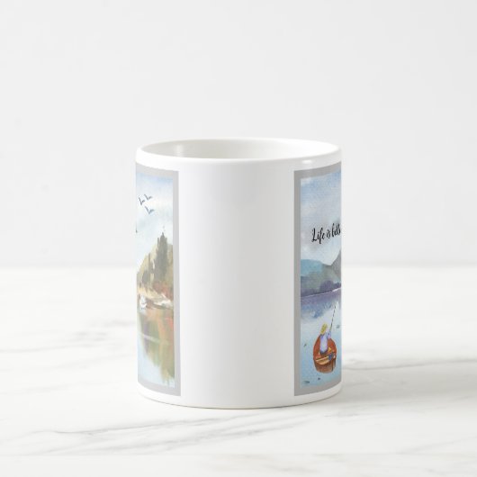レイクウォーターの色で退職ギフト魚釣り コーヒーマグカップ (中央)