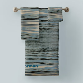 レイクウォーターブルーベージュウェーストライプブ バスタオルセット