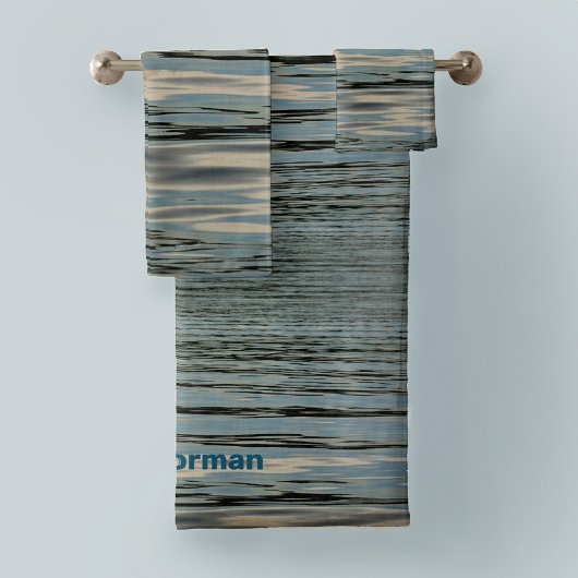 レイクウォーターブルーベージュウェーストライプブ バスタオルセット