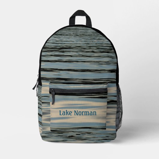 レイクウォーターブルーベージュブラックウェーストライプブ プリントバックパック (正面)