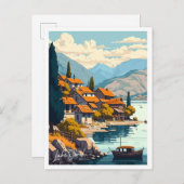 レイクオフリド旅行ヴィンテージイラストレーション ポストカード (正面/裏面)