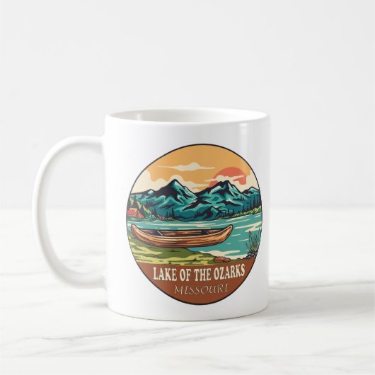 レイクオブザオザークスミズーリボート魚釣りエンブレム コーヒーマグカップ (左)