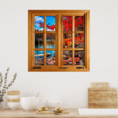 レイクカラフルシーンスクエアフェイクウィンドウの錯視 ポスター (キッチン)