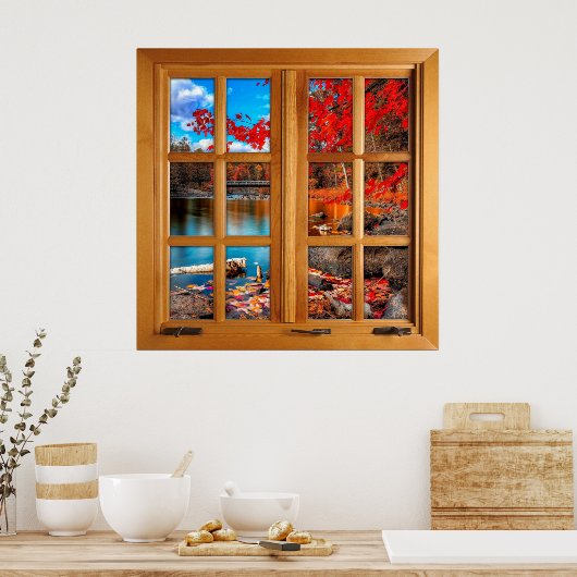 レイクカラフルシーンスクエアフェイクウィンドウの錯視 ポスター (キッチン)