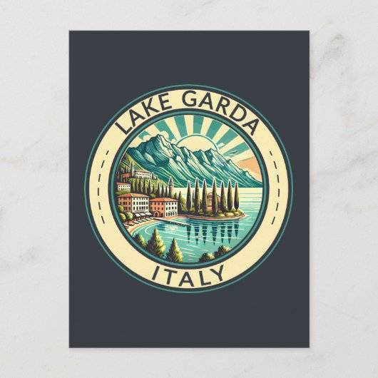 レイクガルダイタリアイラストレーショントラベルアートバッジ ポストカード (正面)