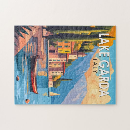 レイクガルダイタリアトラベルアートヴィンテージ ジグソーパズル (横)