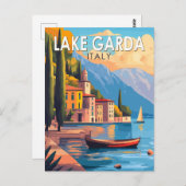 レイクガルダイタリアトラベルアートヴィンテージ ポストカード (正面/裏面)