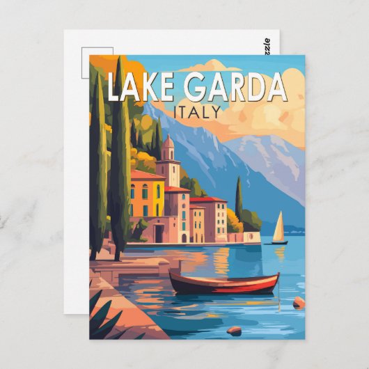 レイクガルダイタリアトラベルアートヴィンテージ ポストカード (正面/裏面)