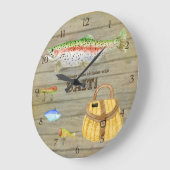 レイクキャビントラウト魚釣りクレールルースヴィンテージ ラージ壁時計 (傾斜)