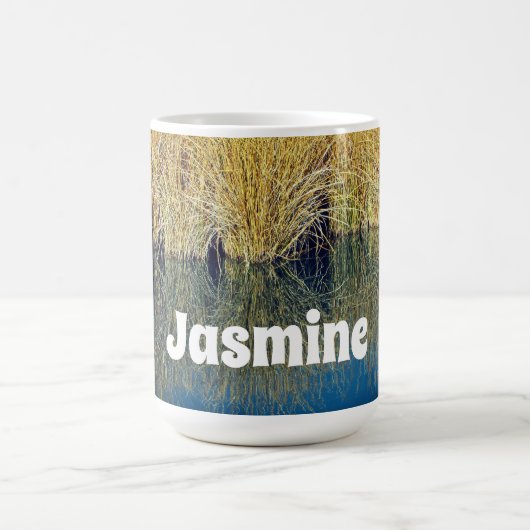 レイクグラスブルー水反射フォト自然 コーヒーマグカップ (中央)