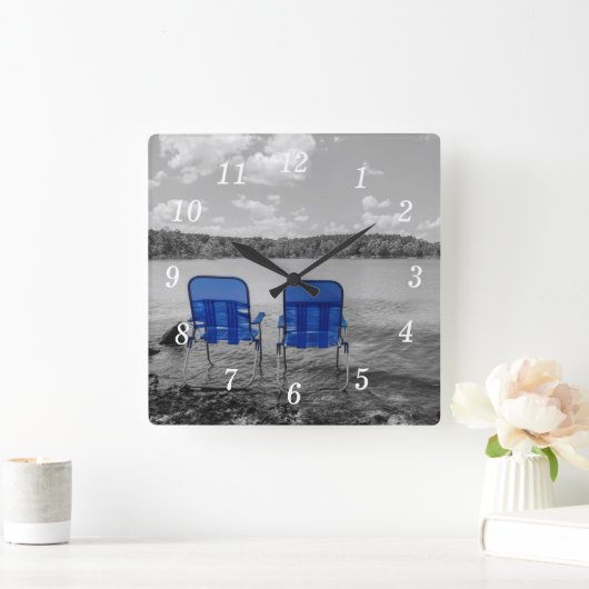 レイクグレースケールウォールクロックで完璧な日 スクエア壁時計 (ホーム)