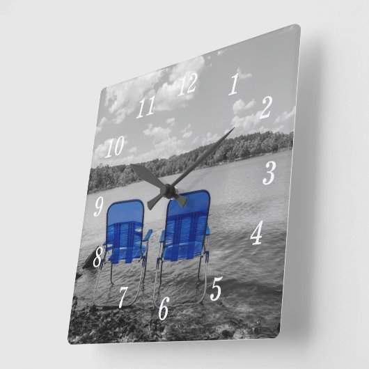 レイクグレースケールウォールクロックで完璧な日 スクエア壁時計 (傾斜)