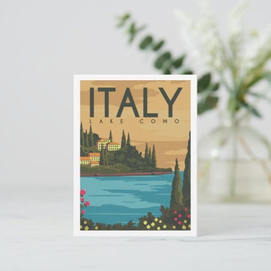 レイクコモイタリアトラベルプレイスイラストレーション ポストカード (スタンド正面)
