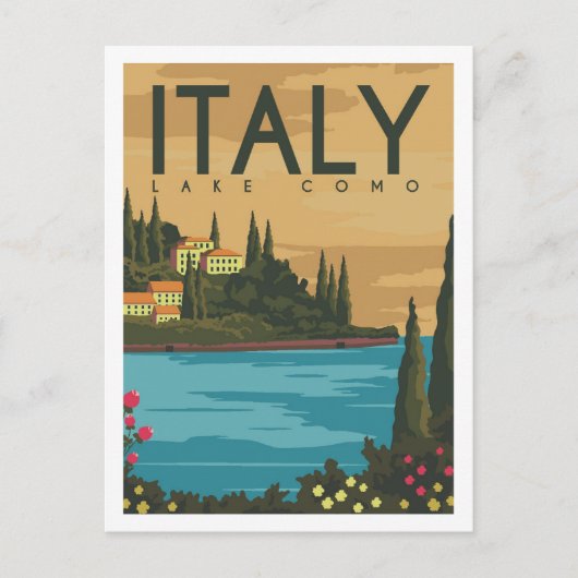 レイクコモイタリアトラベルプレイスイラストレーション ポストカード (正面)