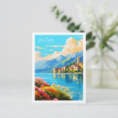 レイクコモイタリアヴィンテージトラベルプレイスイラストレーション ポストカード (スタンド正面)