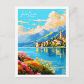 レイクコモイタリアヴィンテージトラベルプレイスイラストレーション ポストカード (正面)