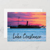 レイクコンスタンススティームボートアットサンセットアート ポストカード (正面/裏面)