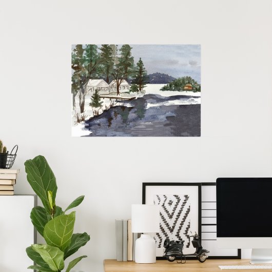 レイクサイドキャビンウィンターロングポンドベオグラードメイン ポスター (ホームオフィス)