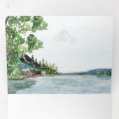 レイクサイドキャンプグラウンドリゾート |図解入りの、写真付きの結婚s 三つ折り招待状 (内部最初)