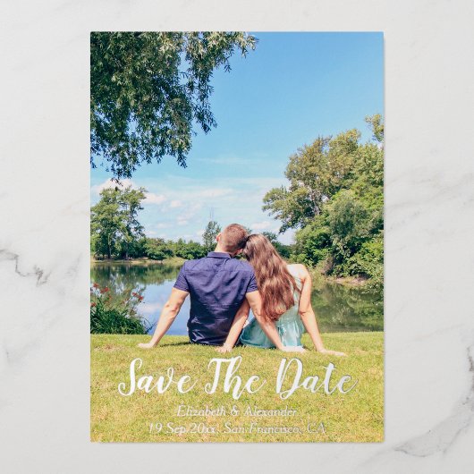 レイクサイドコテージサマーデイトカードを保存 箔招待状 (正面)