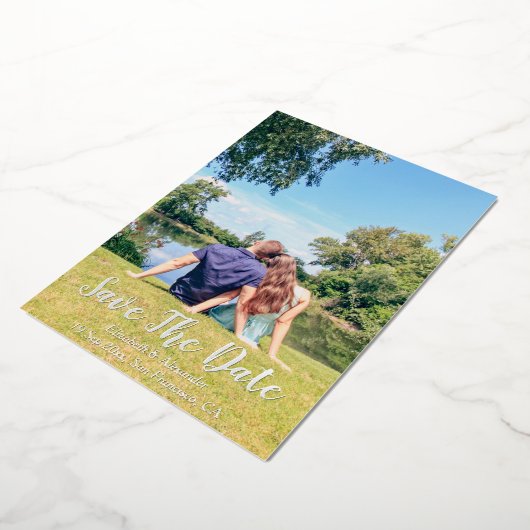 レイクサイドコテージサマーデイトカードを保存 箔招待状 (回転した状態)