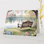 レイクサイドスイングinロマンチックな水のカラーガーデン カード (黄色い花)
