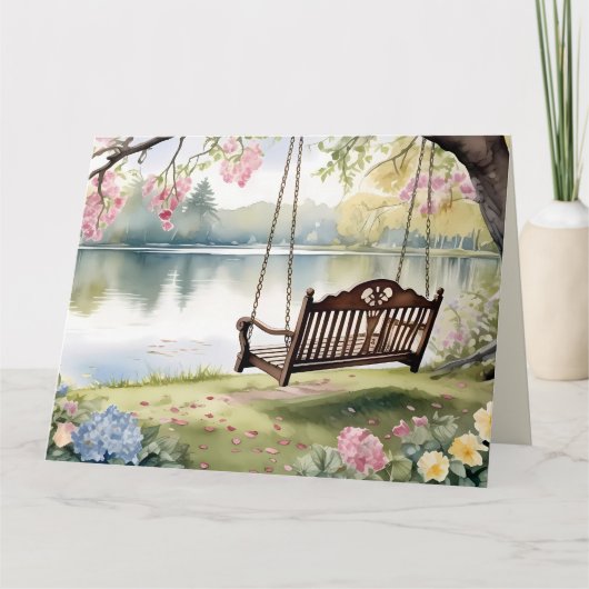 レイクサイドスイングinロマンチックな水のカラーガーデン カード (正面)