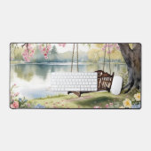 レイクサイドスイングinロマンチックな水のカラーガーデン デスクマット (キーボード&マウス)